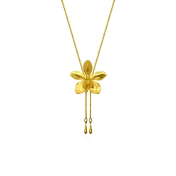 Aeridovanda Vieng Ping Orchid Long Slider Necklace in Gold