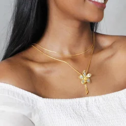 Aeridovanda Vieng Ping Orchid Long Slider Necklace in Gold & Palladium