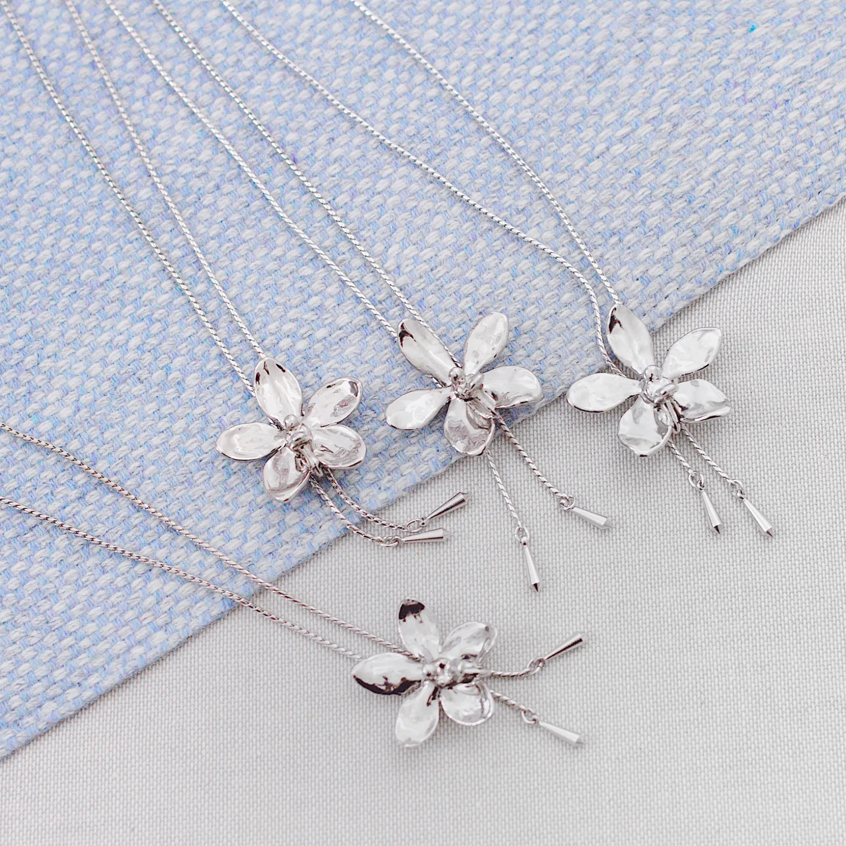 Aeridovanda Vieng Ping Orchid Long Slider Necklace in Palladium