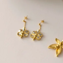 Ascocenda Sagarik Gold Orchid Dangling Earrings (PG)
