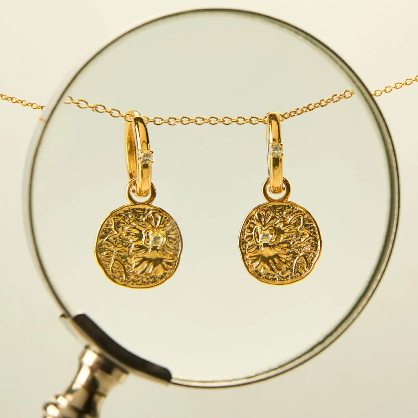 Athena Pendant Earrings in Gold with White Topaz