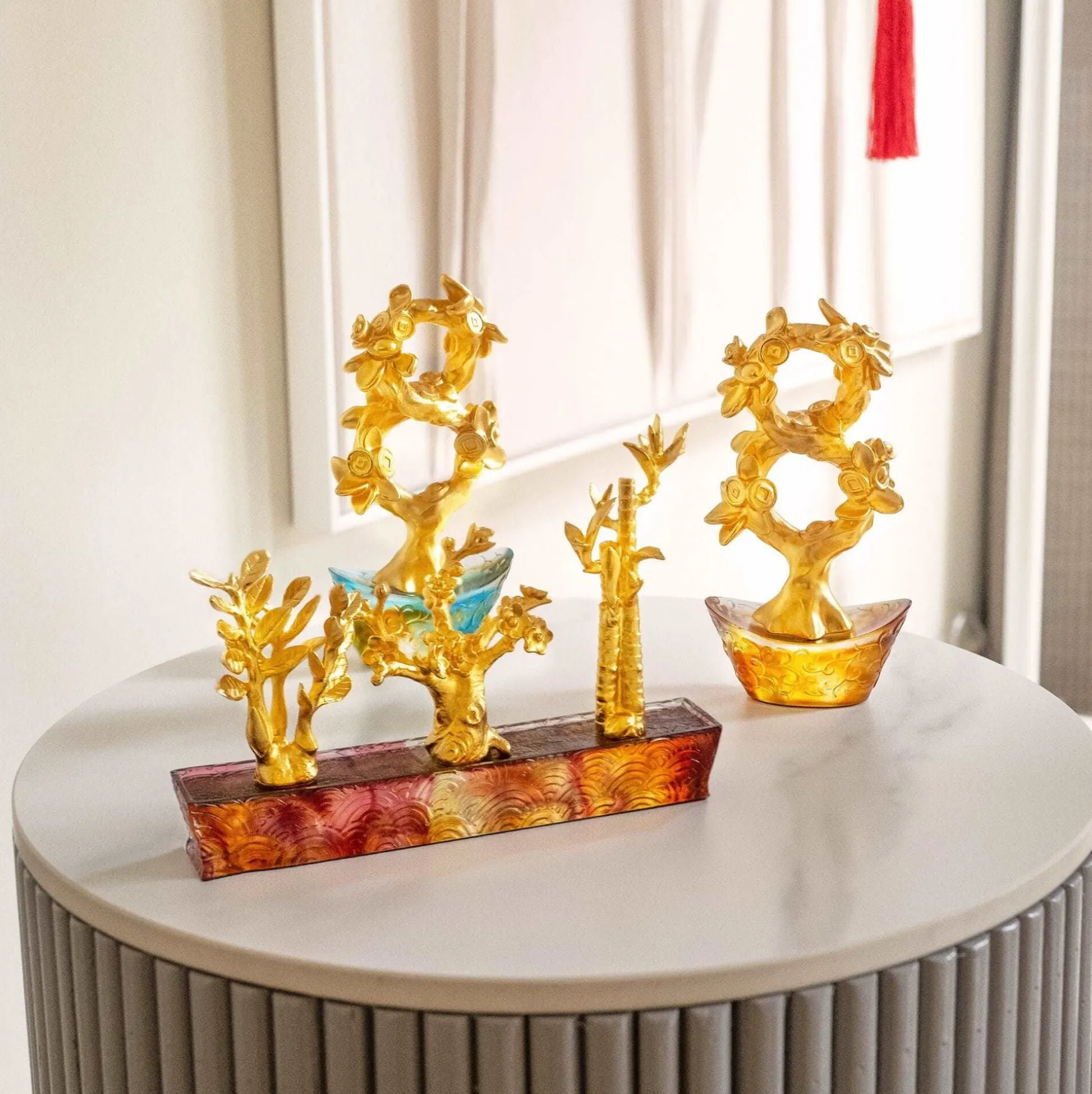 Auspicious Money Tree with Bronze Liu Li Base