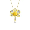 Dendrobium Eleanor Chan Orchid Long Slider Necklace in Gold & Palladium with Crystal Tailends