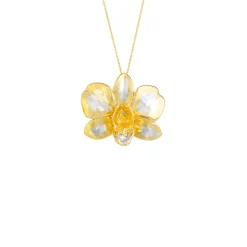Dendrobium Eleanor Chan Orchid Necklace cum Brooch in Gold and Palladium