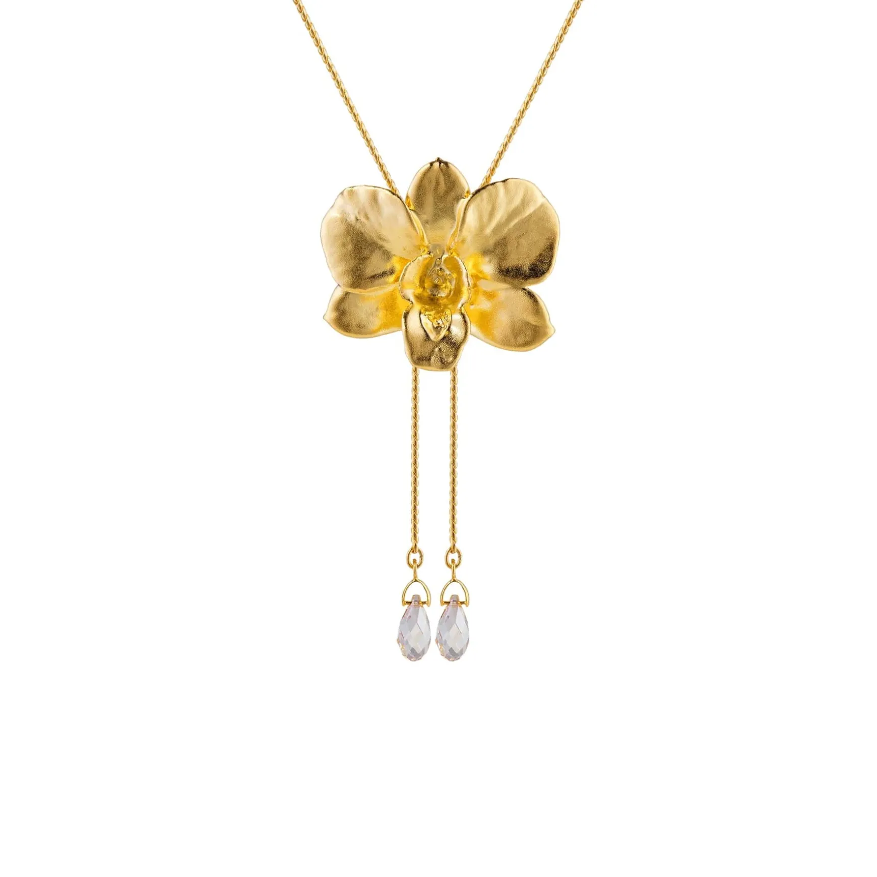 Dendrobium Merry Island Orchid Long Slider Necklace in Gold