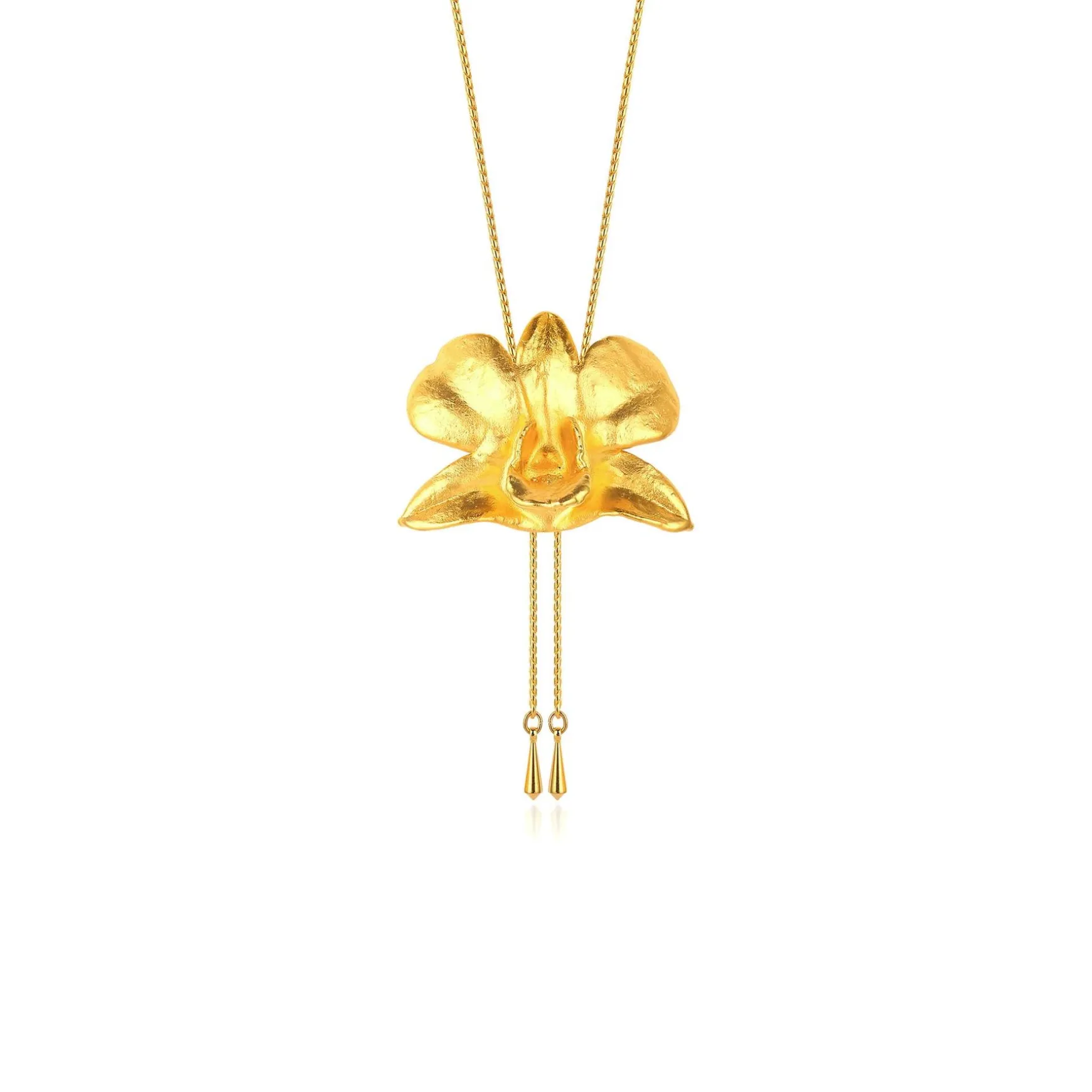 Dendrobium Tay Swee Keng Orchid Long Slider Necklace in Gold