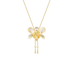 Dendrobium Thong Chai Orchid Long Slider Necklace in Gold & Palladium