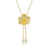 Doritaenopsis Purple Gem Orchid Short Slider Necklace in Gold & Palladium with Pearl Tailends