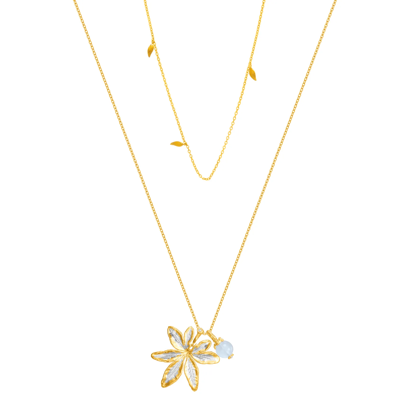 Morning Glory Leaf Necklace with Aquamarine and Topaz