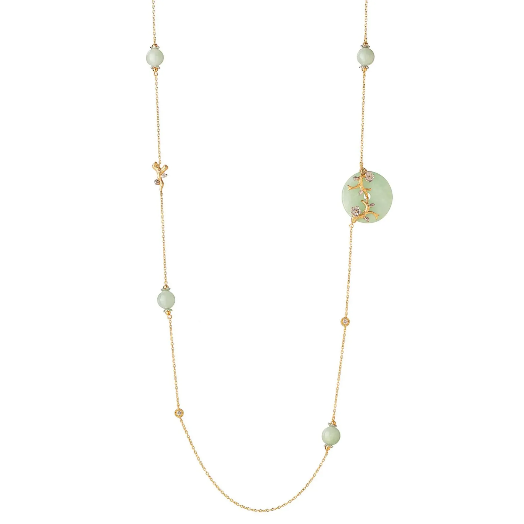 Nature's Jade Long Gold Necklace with White Topaz