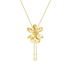 Oncidium Haematochilum Orchid Long Slider Necklace in Gold