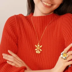 Oncidium Haematochilum Orchid Necklace cum Brooch in Gold