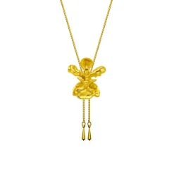 Oncidium Mary Saporita Orchid Long Slider Necklace in Gold