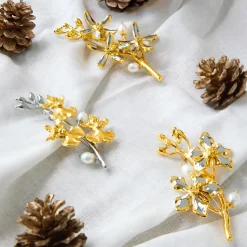 Oncidium Symphony Brooch with Pearls