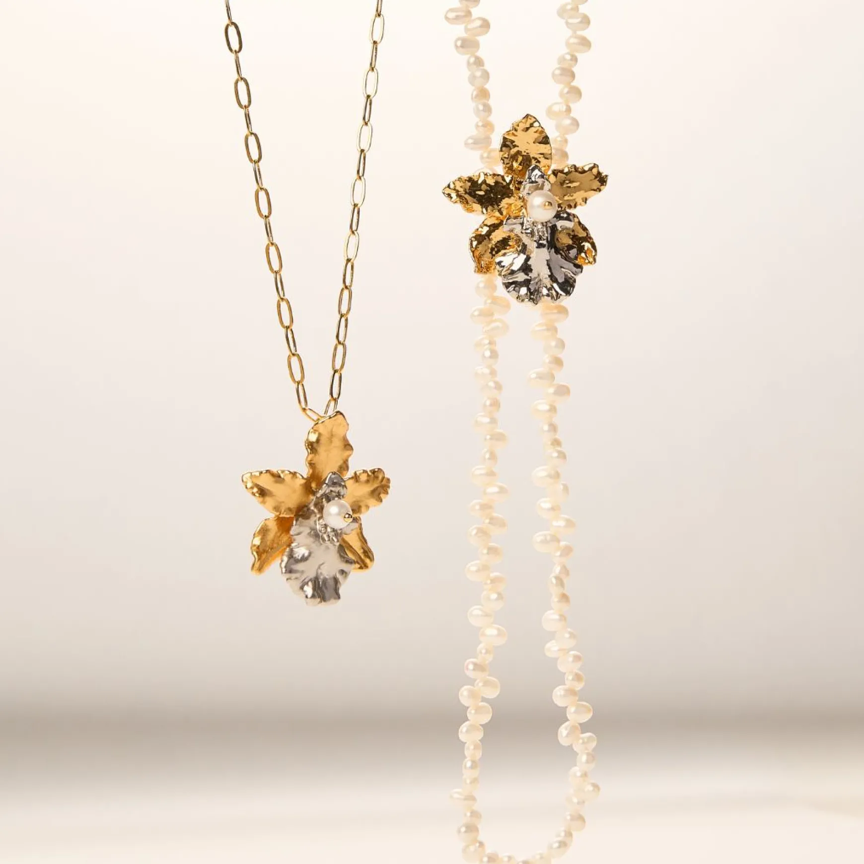 Orchid Paperclip Necklace in Gold and Palladium