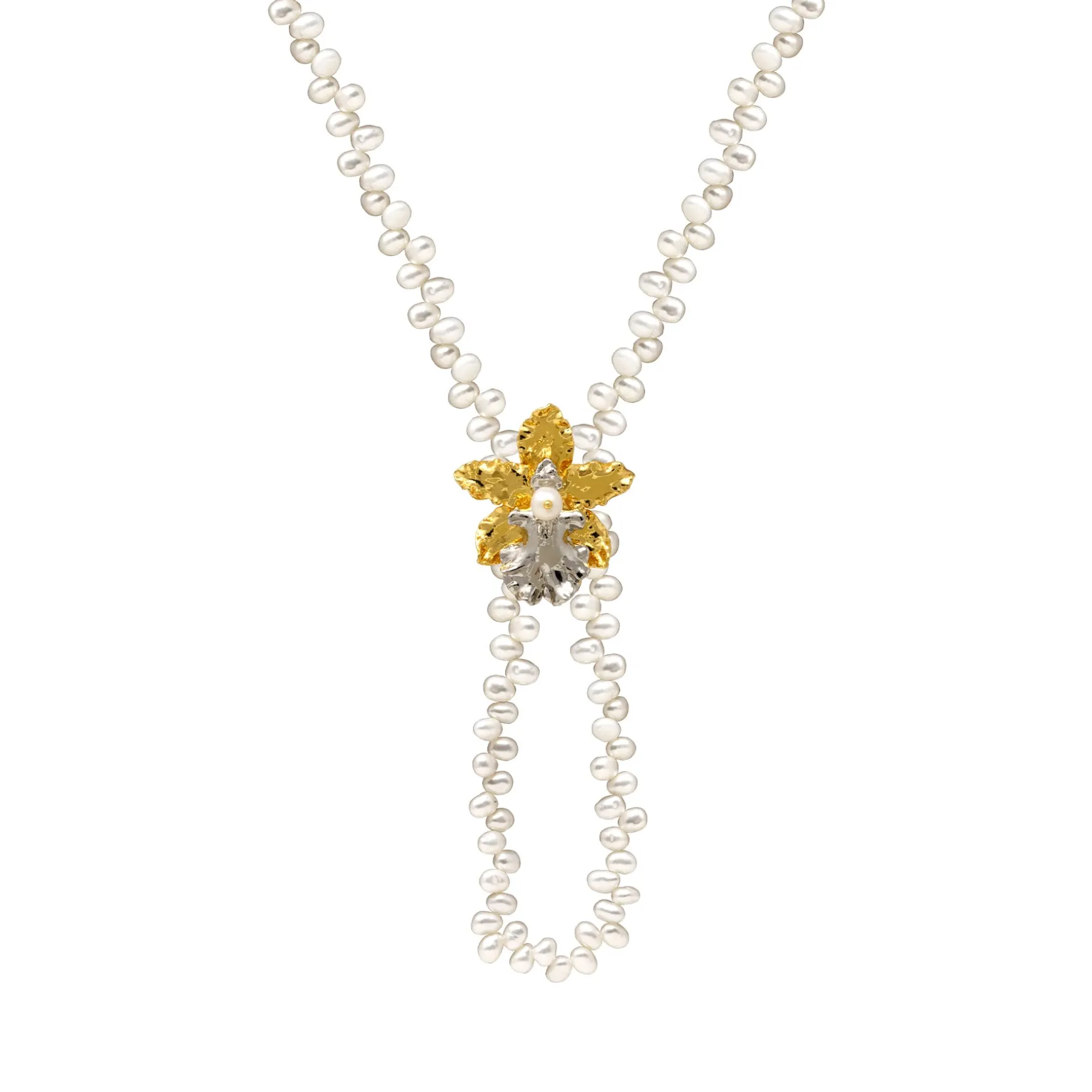 Orchid Pearl Necklace cum Brooch in Gold and Palladium