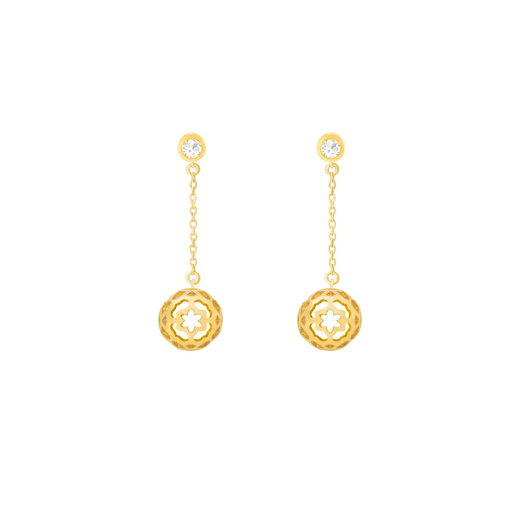 Peranakan Spheres Dangling Earrings with White Topaz (G)