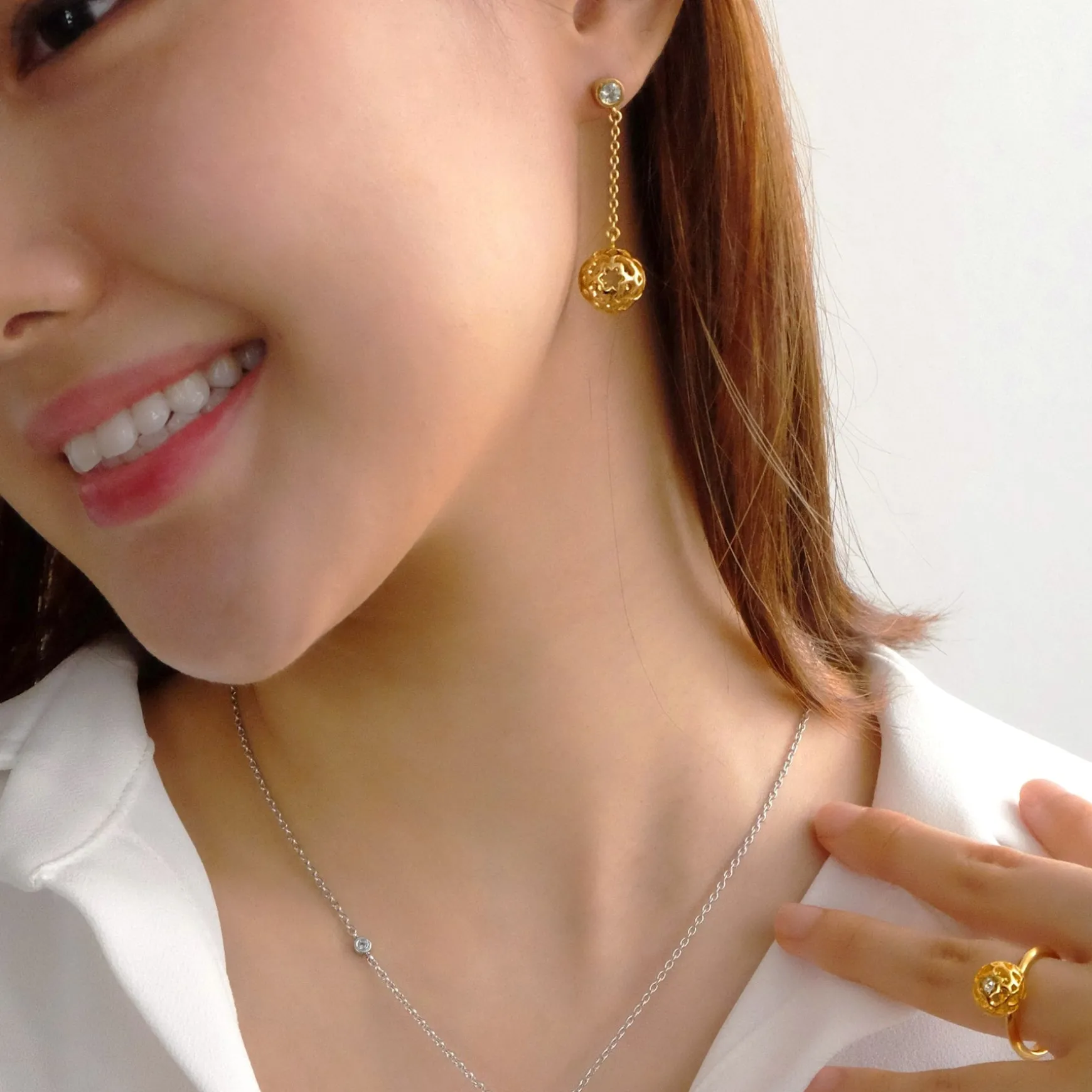 Peranakan Spheres Dangling Earrings with White Topaz (G)
