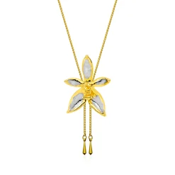 Phalaenopsis Cornu Cervi Orchid Long Slider Necklace in Gold & Palladium