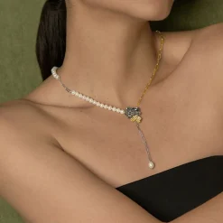 Phalaenopsis Moments Necklace In Gold and Rhodium with Pearls and White Topaz