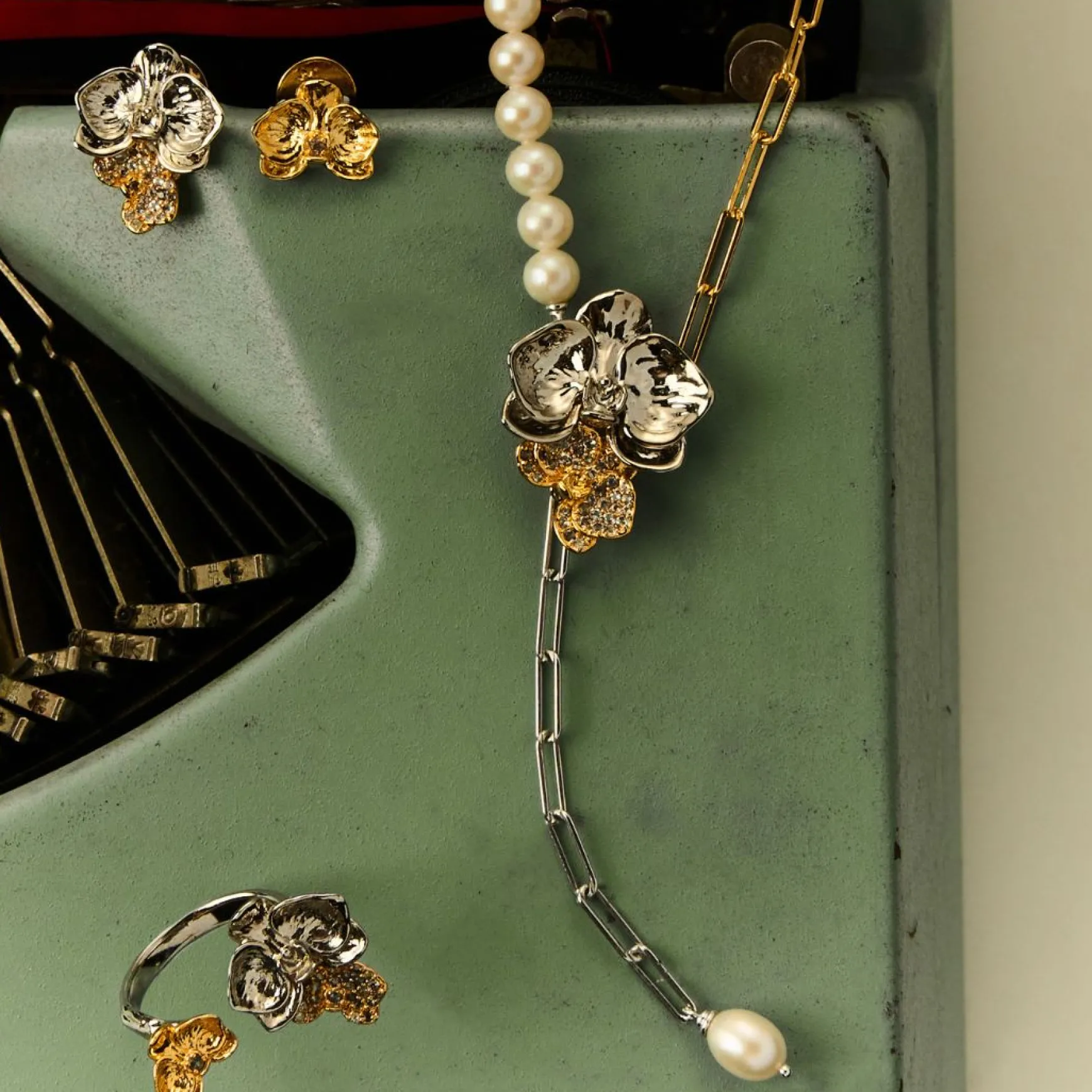 RISIS Phalaenopsis Moments Earrings In Gold and Rhodium with White Topaz