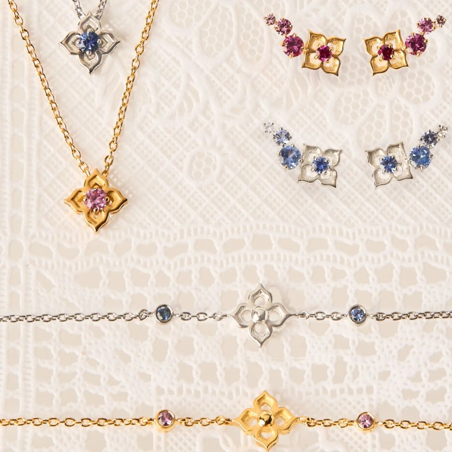 Timeless Nyonya Bracelet in Gold with Pink Sapphires