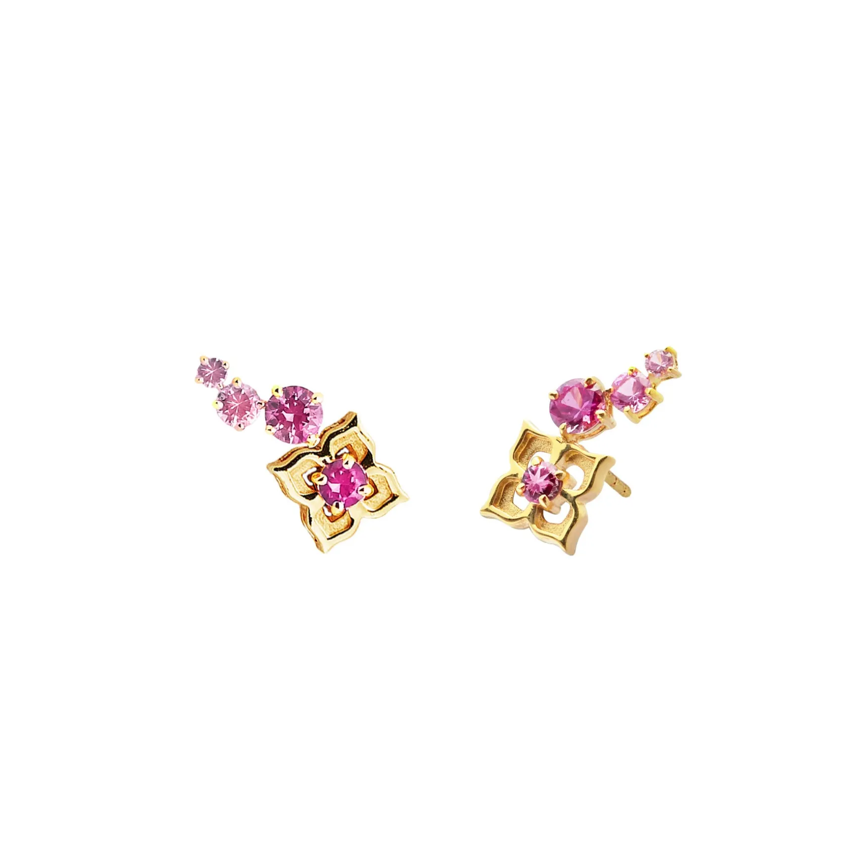 Timeless Nyonya Climber Earrings in Gold with Pink Sapphires