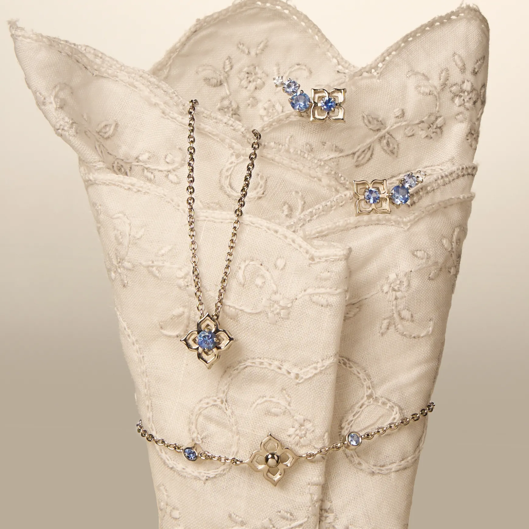 Timeless Nyonya Climber Earrings in Rhodium with Blue Sapphires