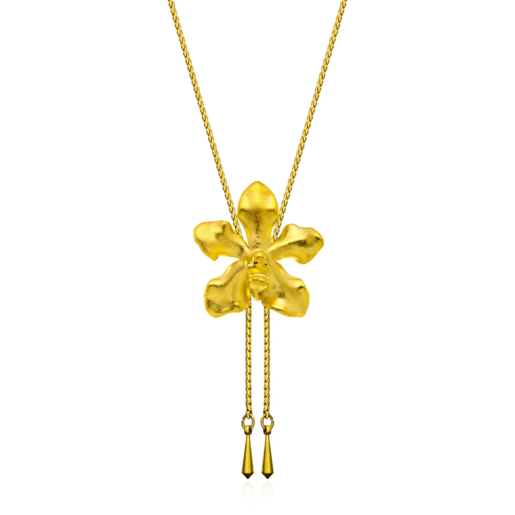 Vanda Limbata Orchid Long Slider Necklace in Gold