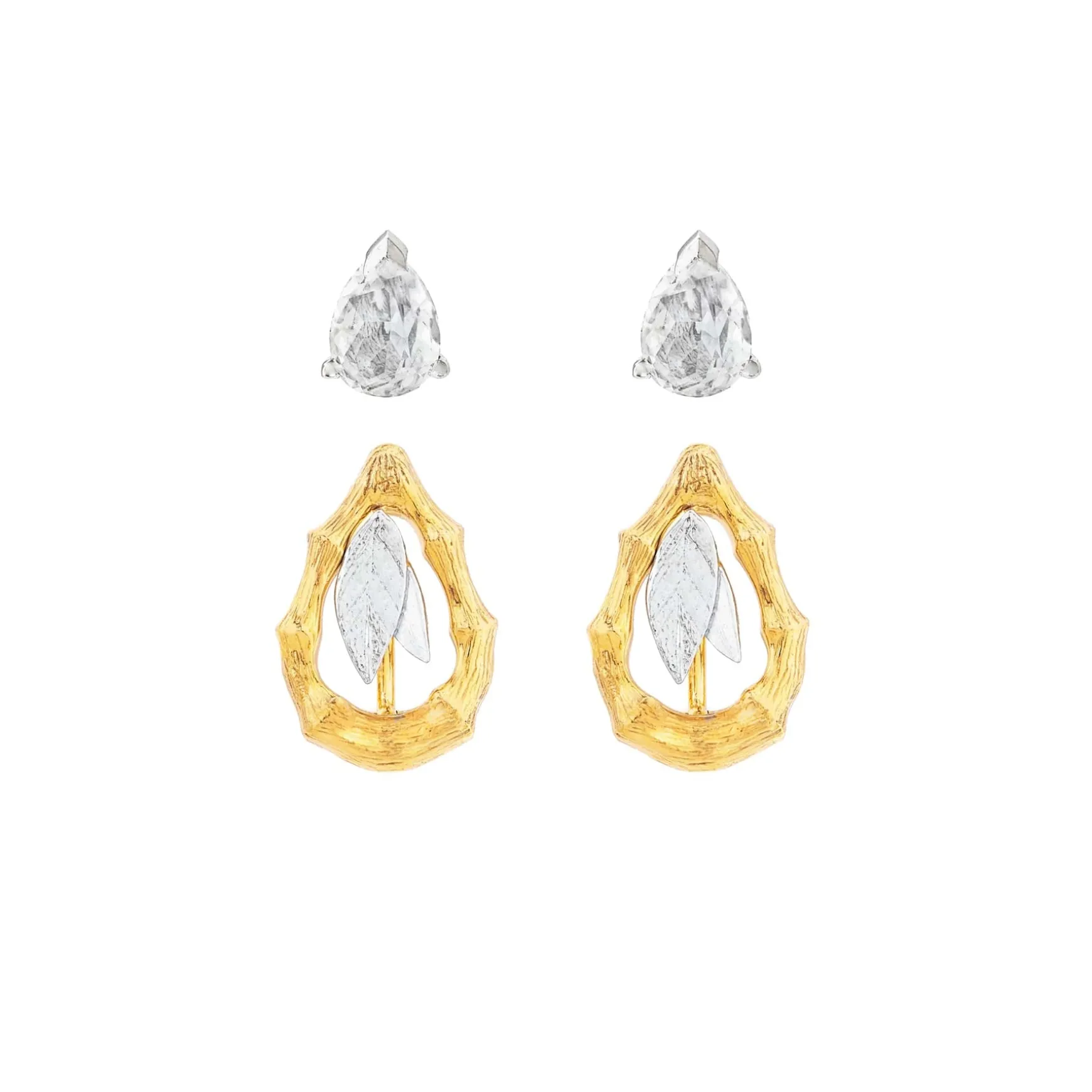Vintage Bamboo Earrings with White Topaz