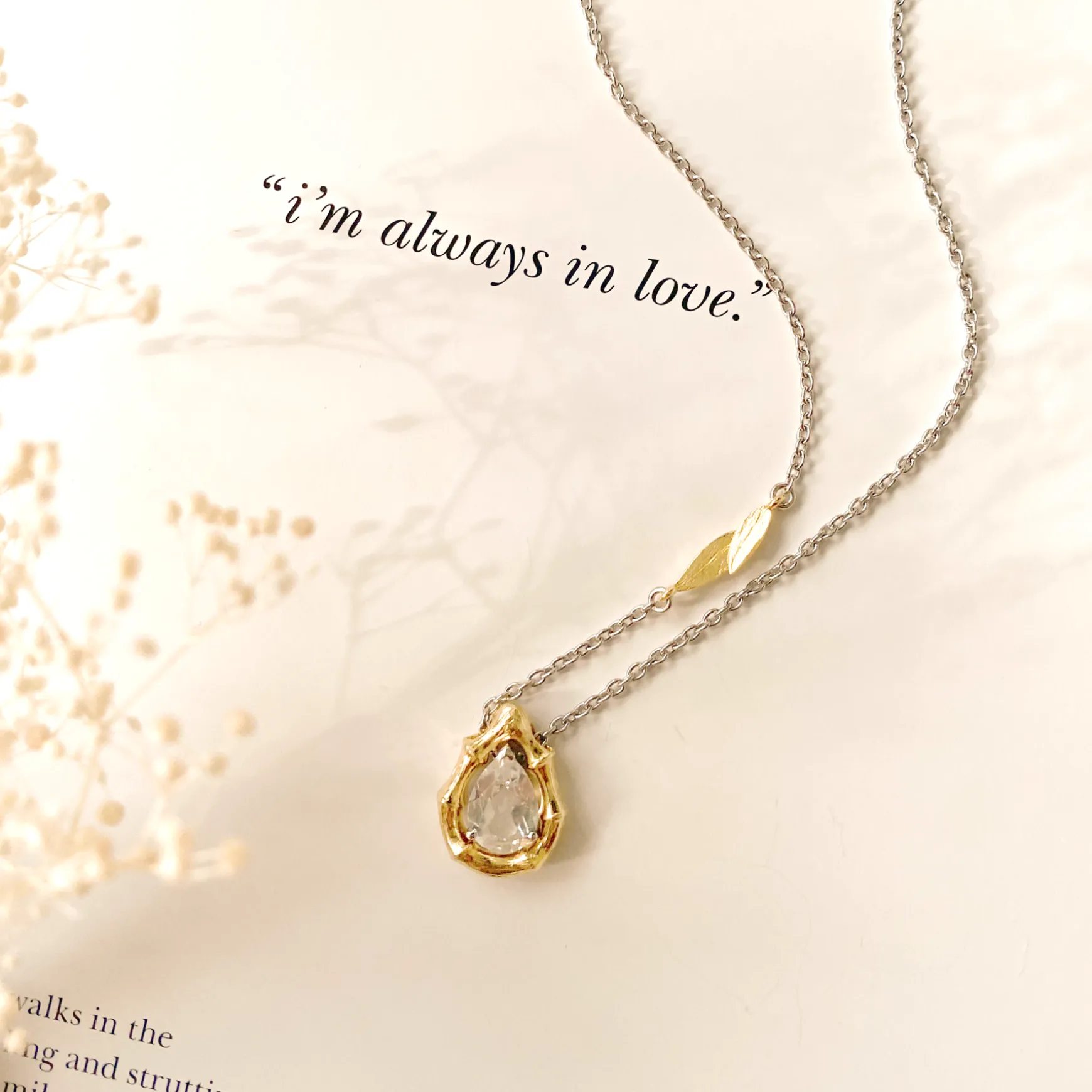 Vintage Bamboo Necklace with White Topaz